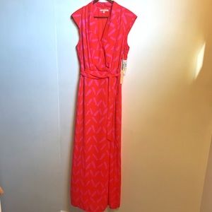 Vibrant orange and pink cap sleeve maxi dress